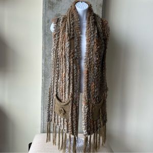 Belle Fare - rabbit fur & knit sweater vest with pockets